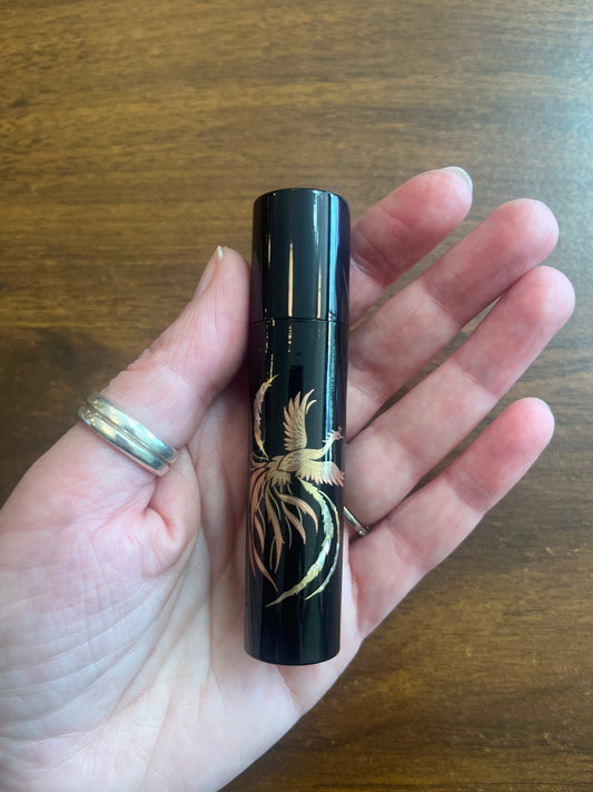 Lacquerware Tube Container - Black w Bird - Made in Japan